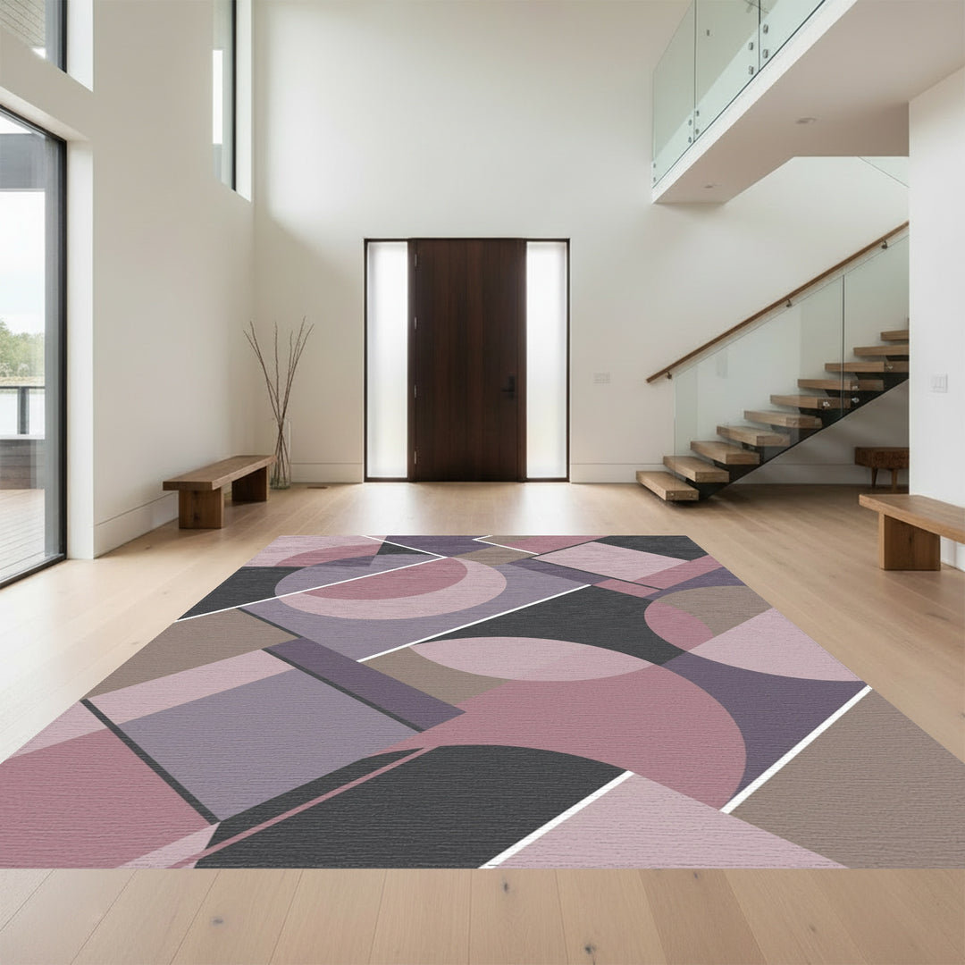 Mauve Gray Circles Squares Geometric Rug