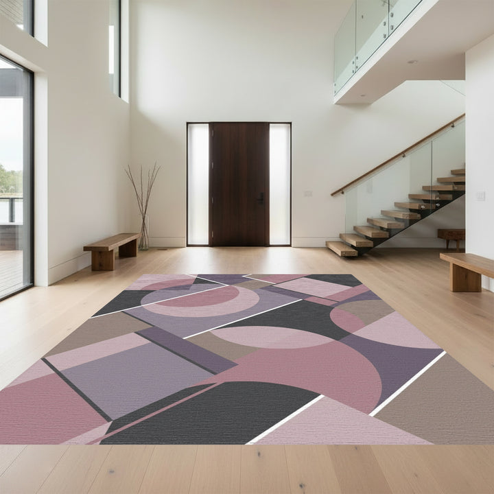 Mauve Gray Circles Squares Geometric Rug