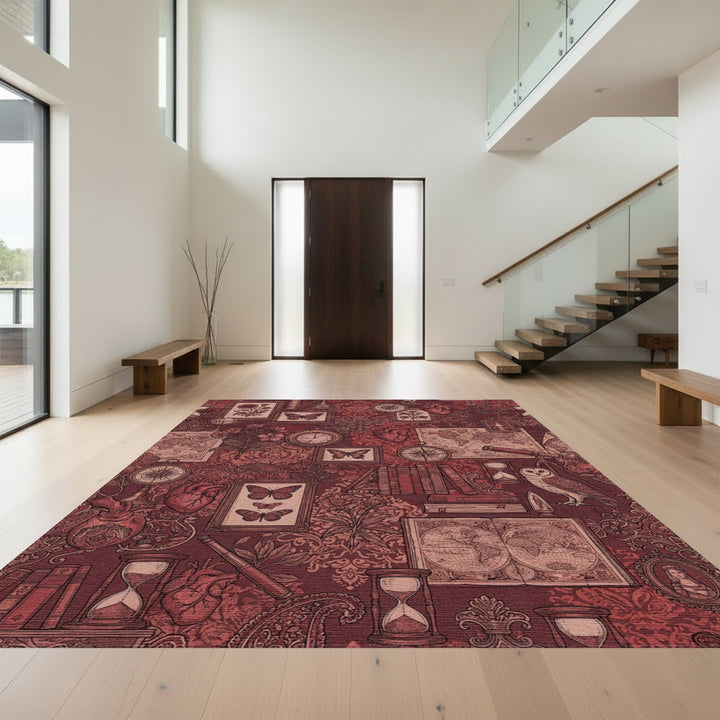 Crimson Antique Collection Botanical Map Rug