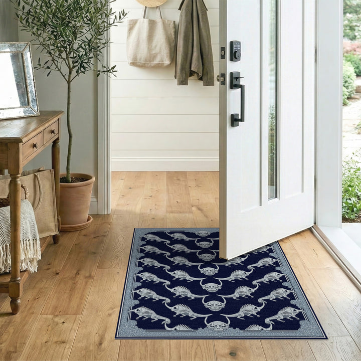 Dinosaur Skeleton Skull Navy Area Rug