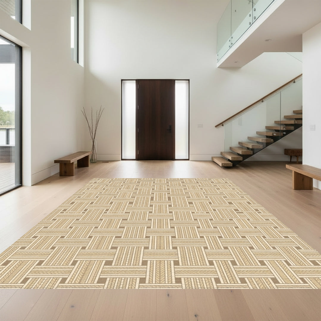 Textured Tan Woven Lattice Rug