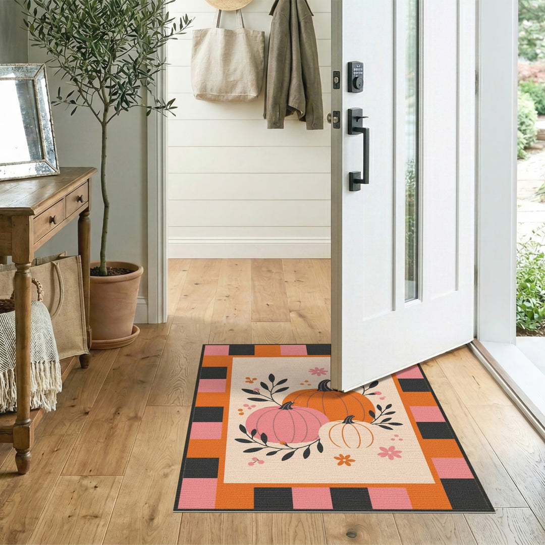 Pumpkin Trio Multi-Color Checkered Area Rug