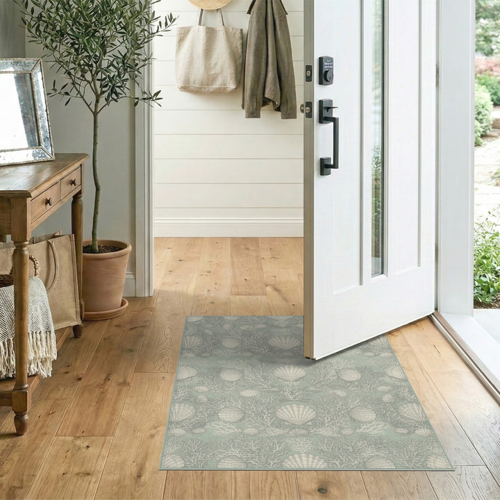Coastal Seashell Teal Area Rug