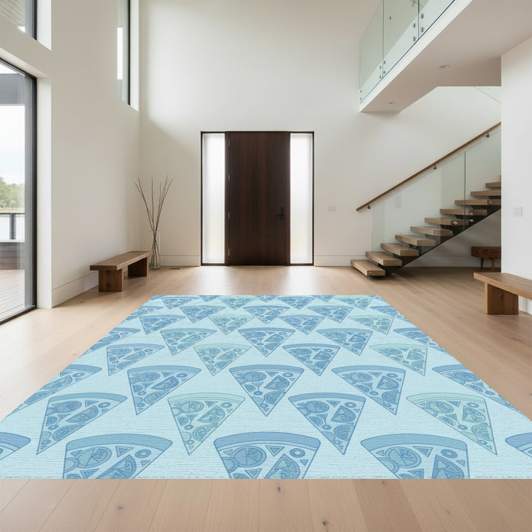Cool Blue Pizza Slices Repeating Pattern Rug