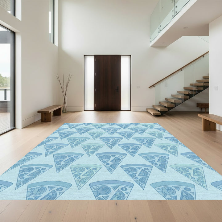 Cool Blue Pizza Slices Repeating Pattern Rug