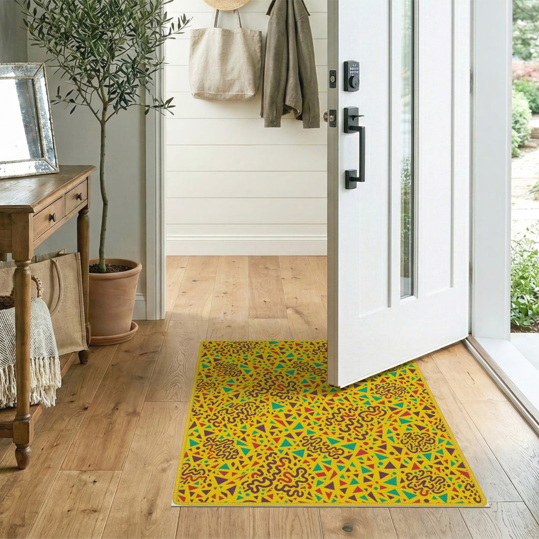 Vibrant Yellow Geometric Squiggle Area Rug