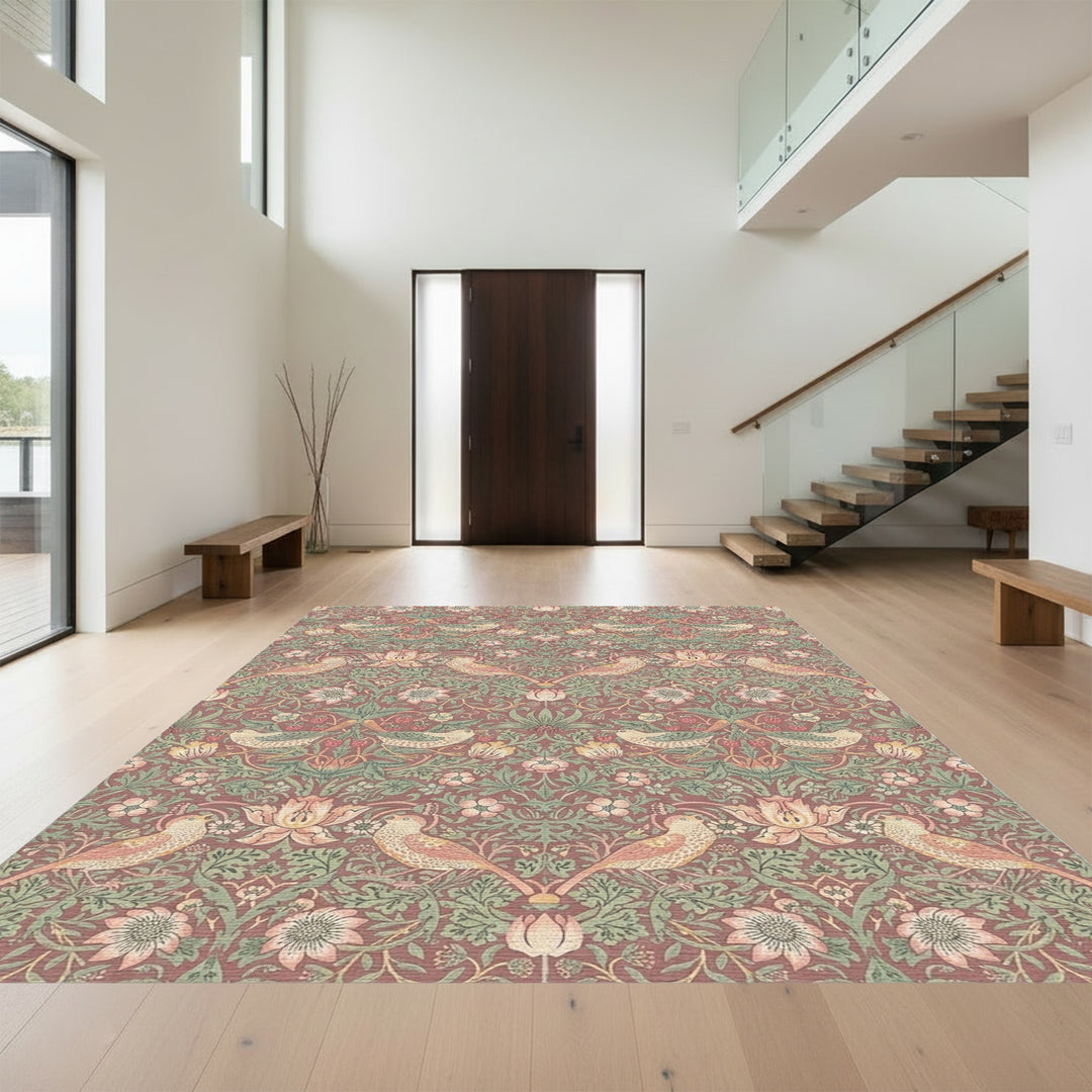 Rose Vintage Bird Floral Garden Rug