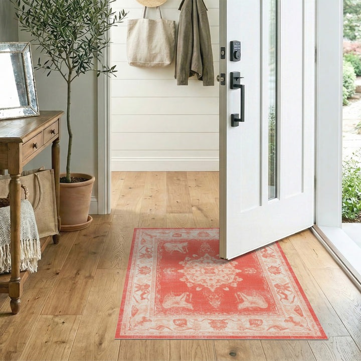Red Elephant Medallion Persian Area Rug