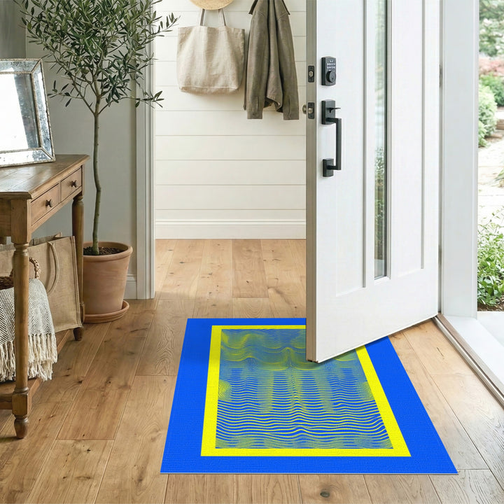 Blue Yellow Wavy Wave Area Rug