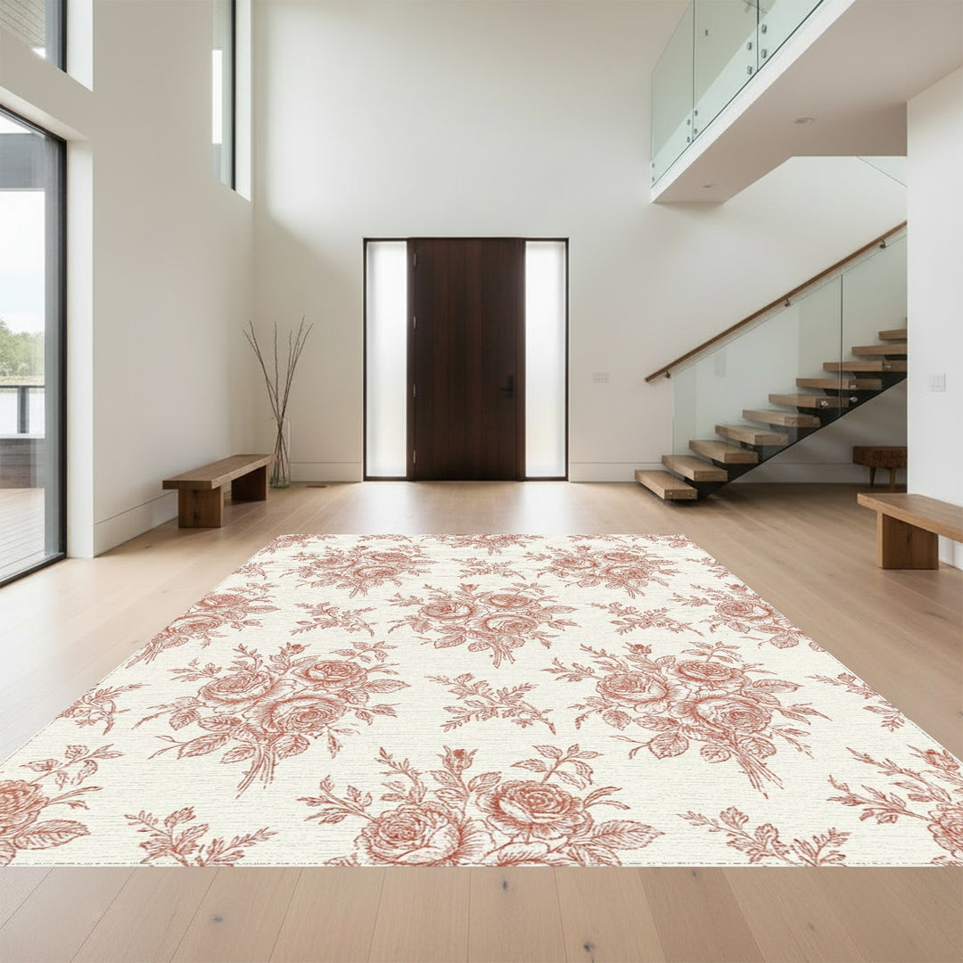 Terracotta Rose Bouquet Toile Rug