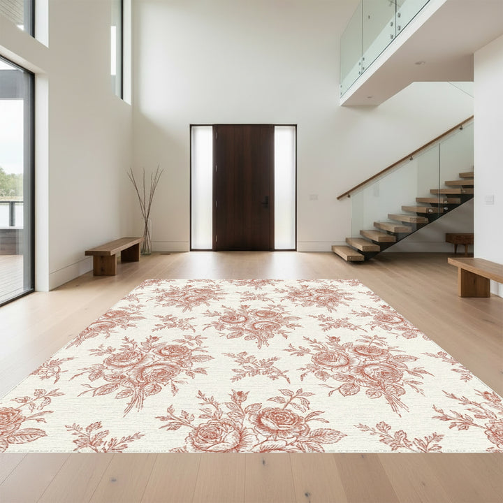 Terracotta Rose Bouquet Toile Rug