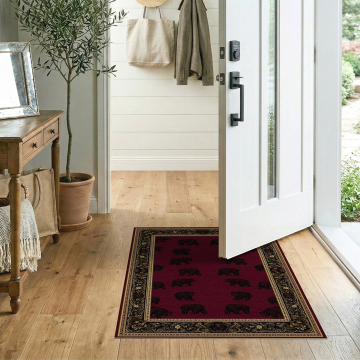 Black Bear Red Heritage Area Rug