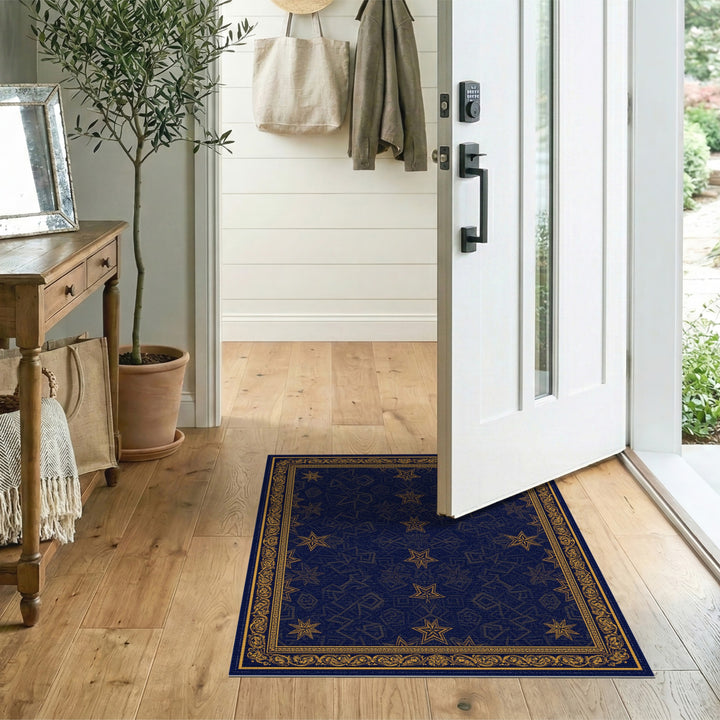 Navy Blue Gold Star Geometric Area Rug