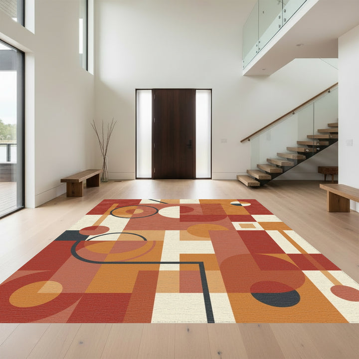 Earthy Terracotta Geometric Abstract Rug