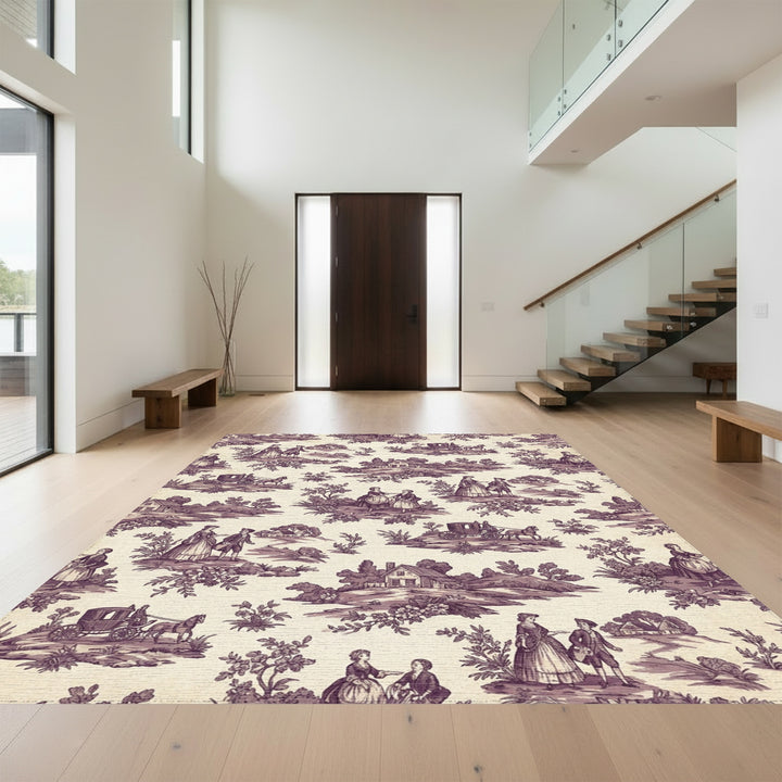 Vintage Countryside Carriage Scene Rug