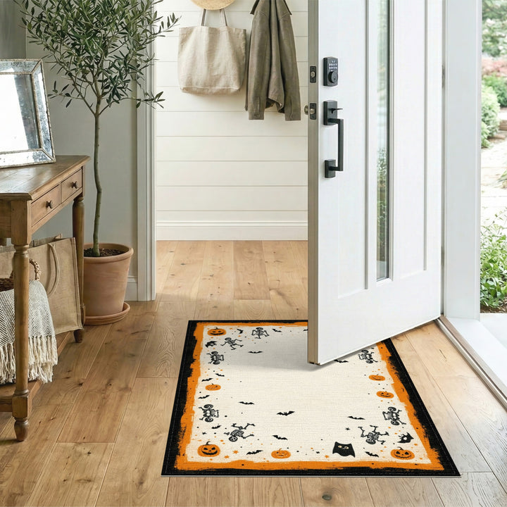 Vintage Halloween Skeleton Pumpkin Area Rug