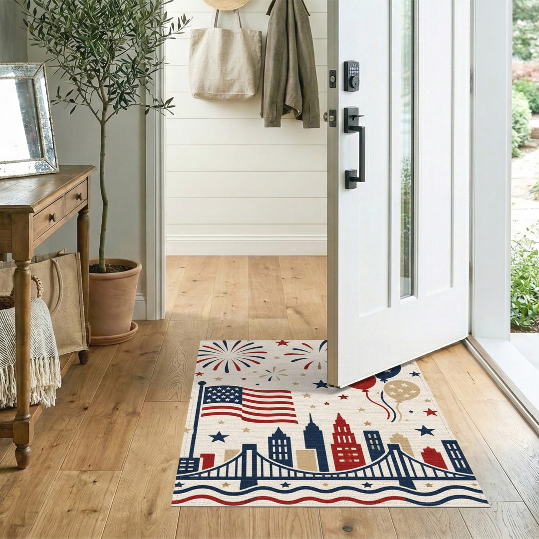 Patriotic Fireworks American Flag Area Rug