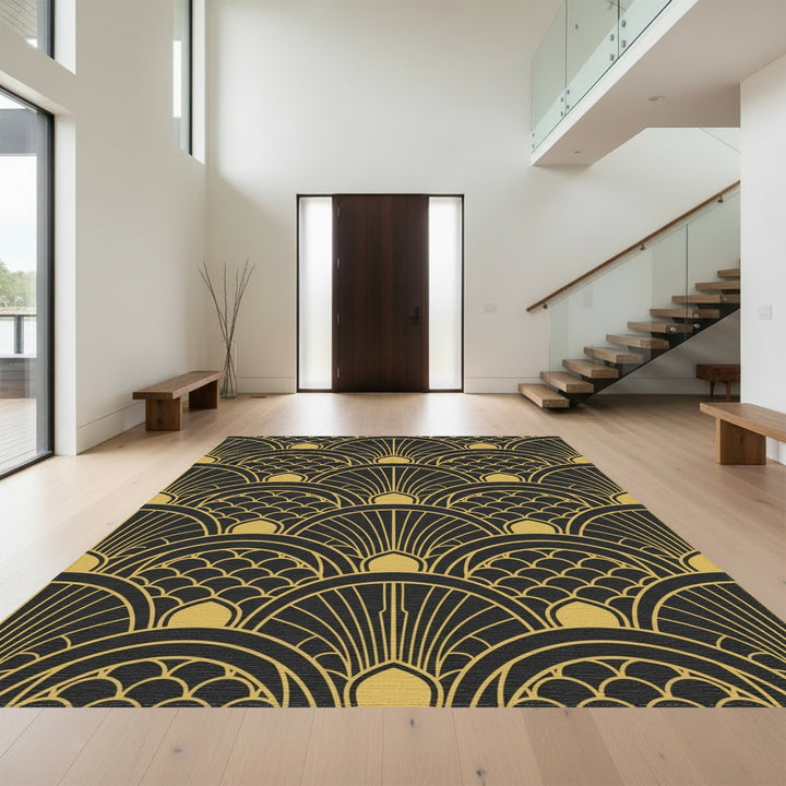 Gold Black Art Deco Fan Rug