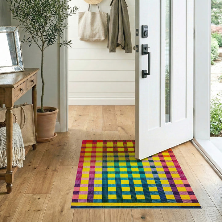 Vibrant Multi-Color Checkered Area Rug