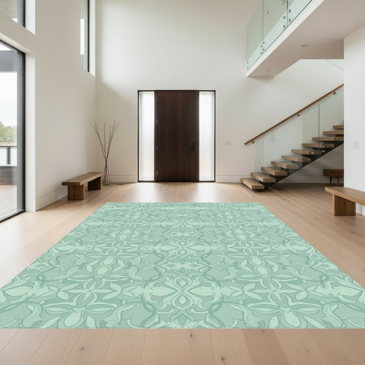 Seafoam Green Damask Floral Medallion Rug