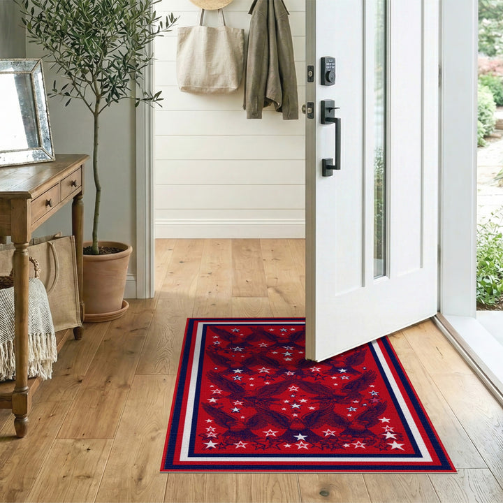 Patriotic Eagle Stars Red Area Rug