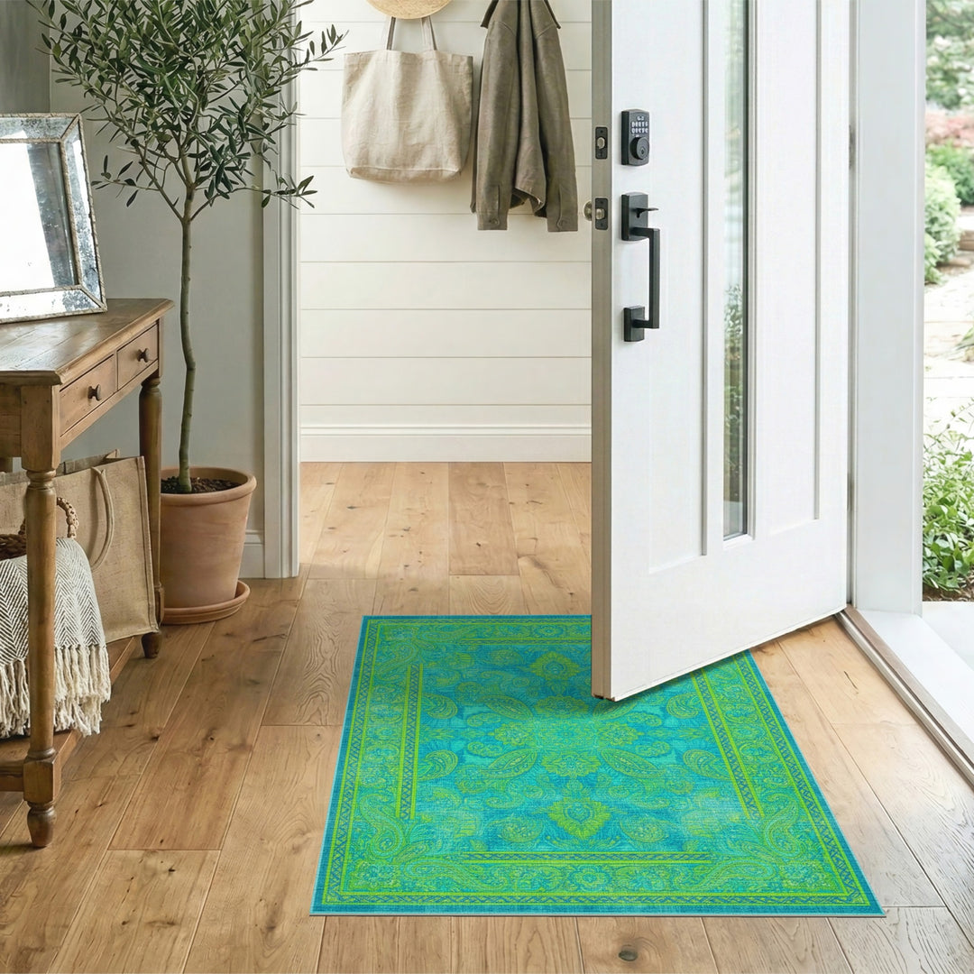 Vibrant Teal Paisley Medallion Area Rug
