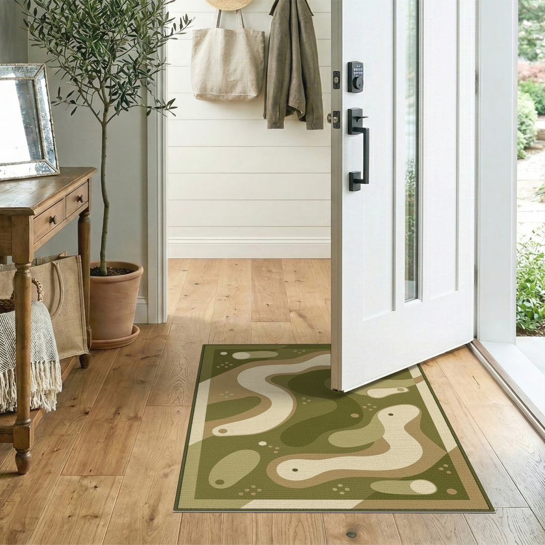 Green Organic Wave Washable Area Rug