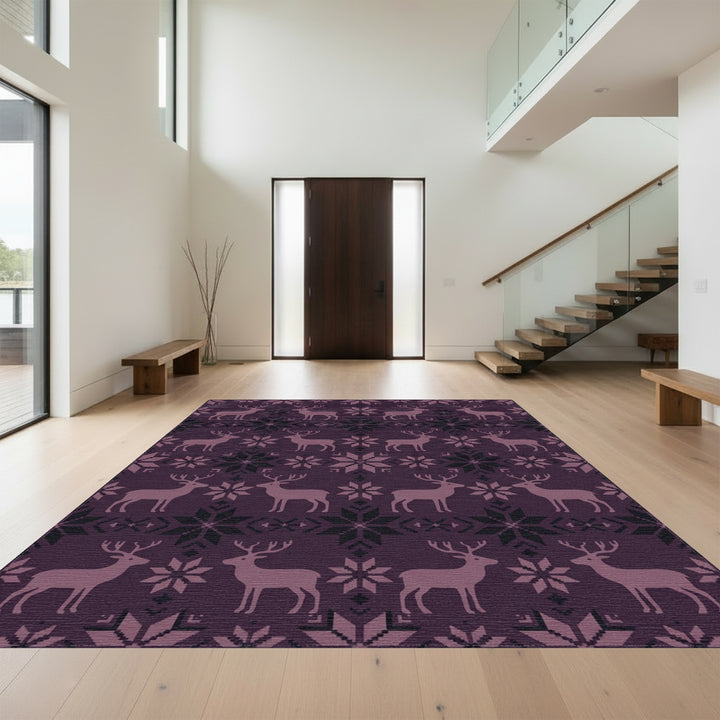 Plum Reindeer Snowflake Fair Isle Rug