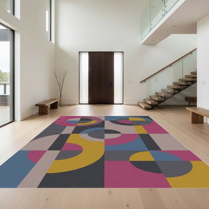 Bold Geometric Circles and Squares Rug