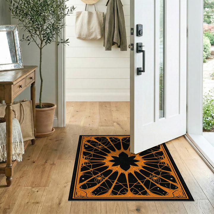 Orange Spider Web Symmetrical Area Rug