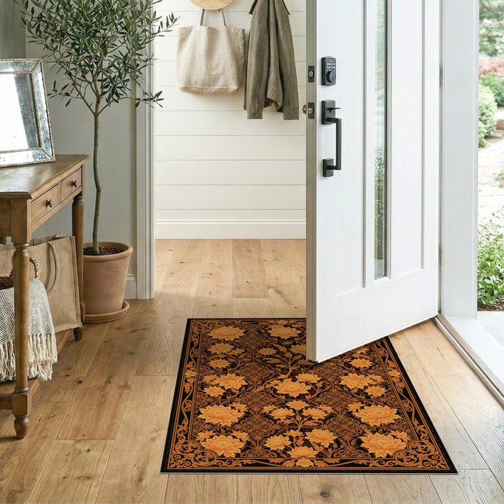Orange Floral Vintage Area Rug