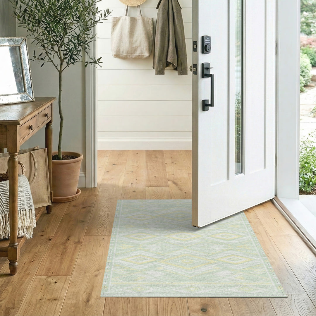 Mint Green Geometric Diamond Area Rug
