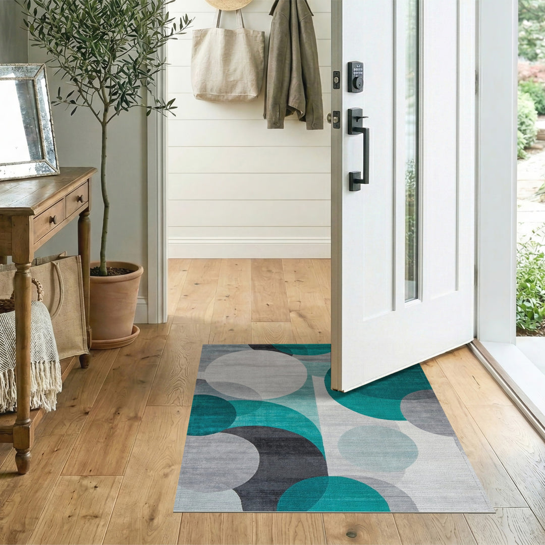 Modern Teal Overlapping Circles Area Rug