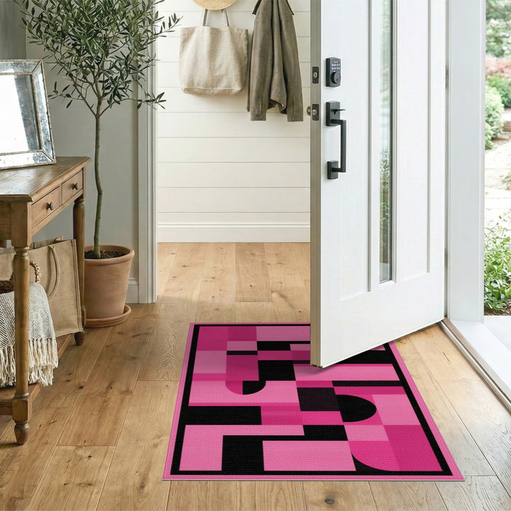 Bold Pink Black Geometric Pink Area Rug