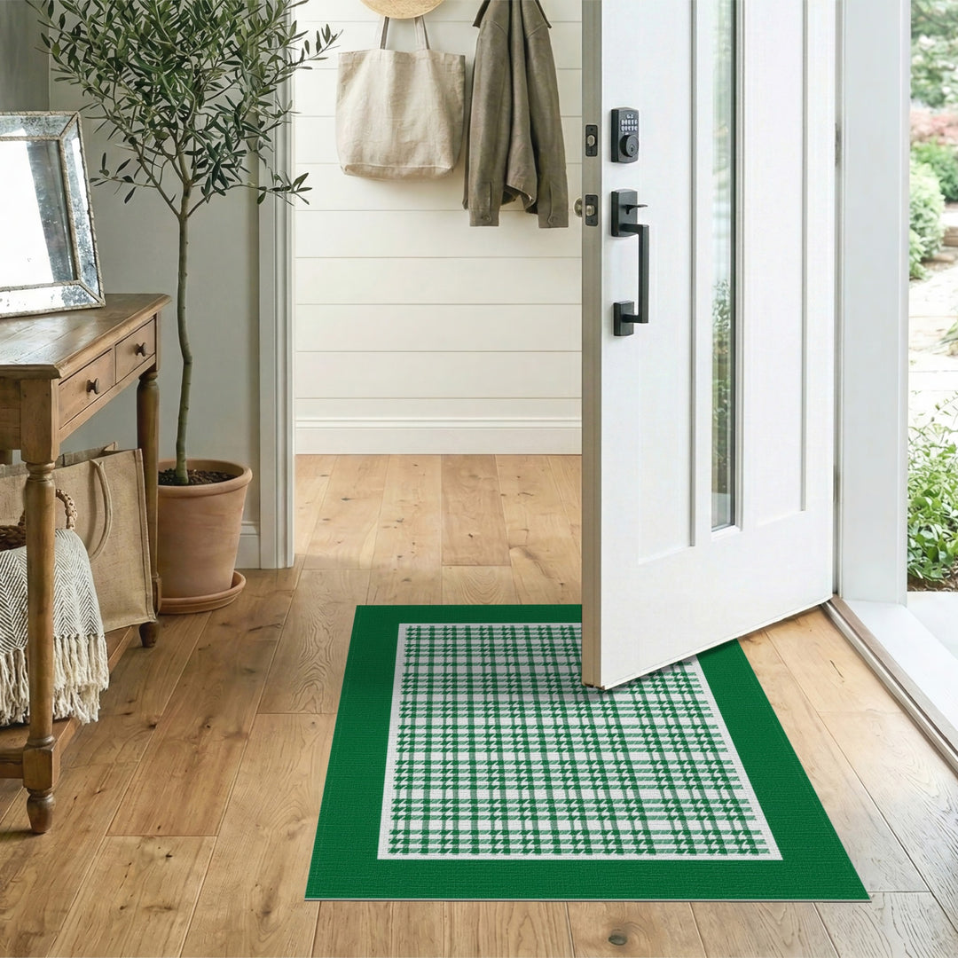 Geometric Modern Green Checkered Gingham Area Rug