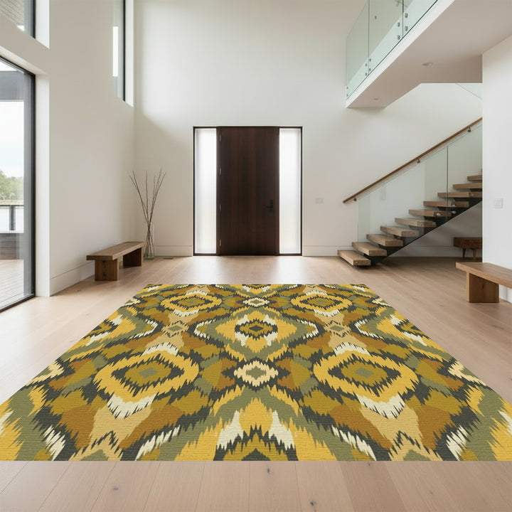 Earthy Ochre Diamond Tribal Rug