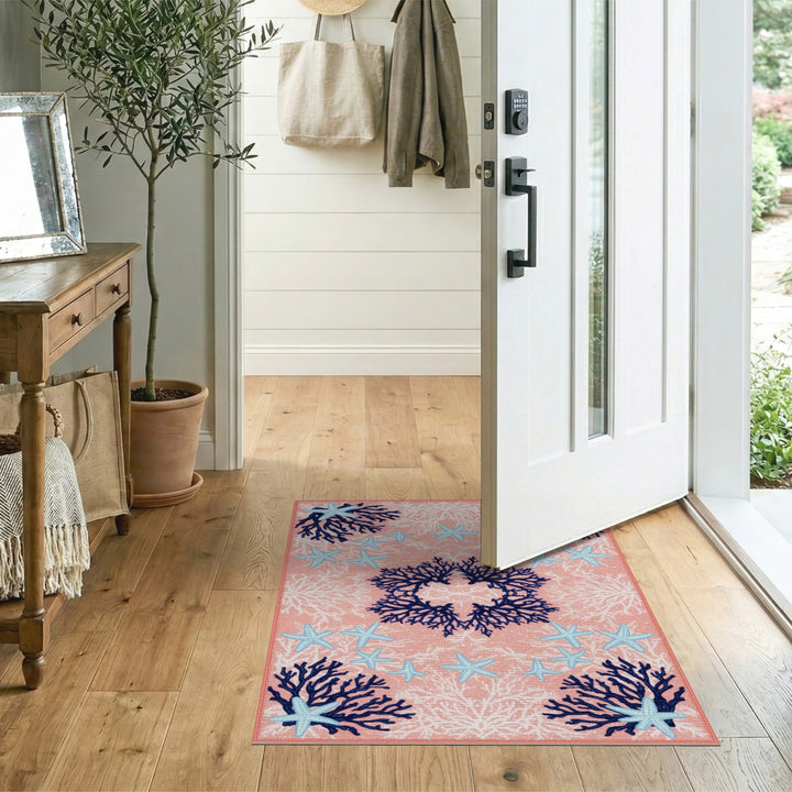 Pink Coral Starfish Coastal Area Rug