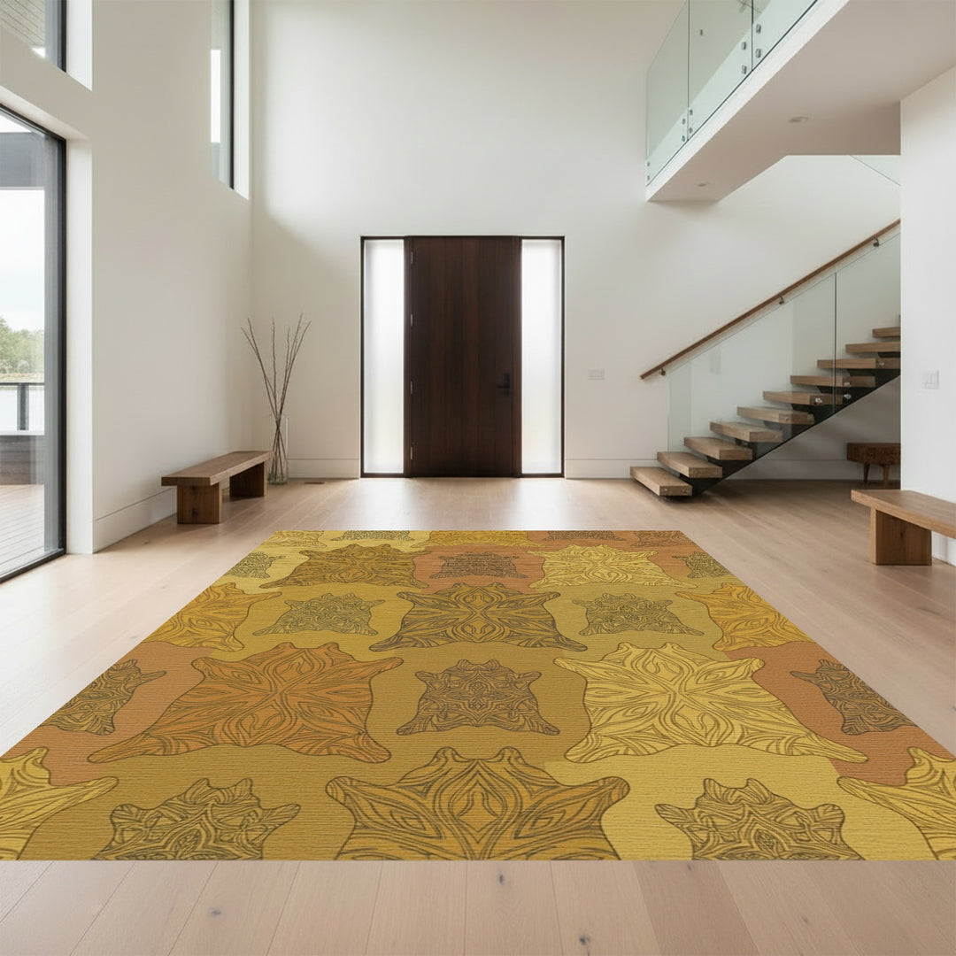 Golden Cowhide Mandala Rug