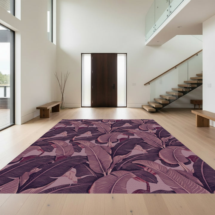 Rich Plum Tropical Banana Leaf Rug
