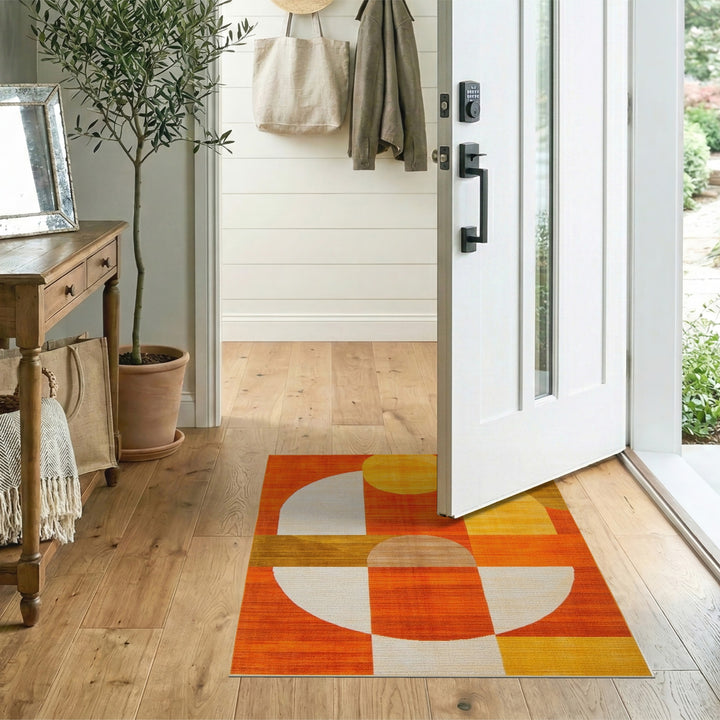 Orange Geometric Circle Geometric Modern Area Rug