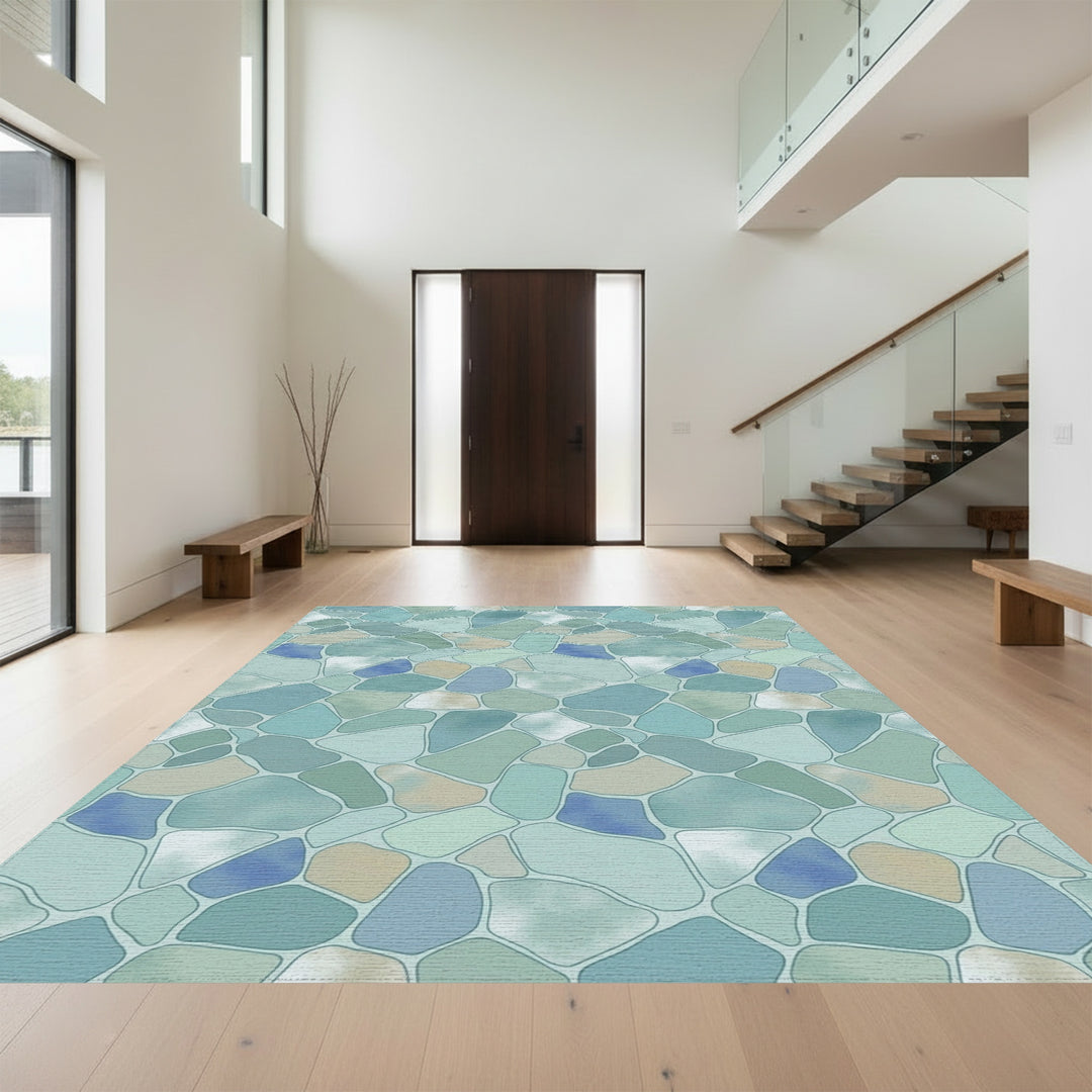 Ocean Blue Stone Mosaic Rug