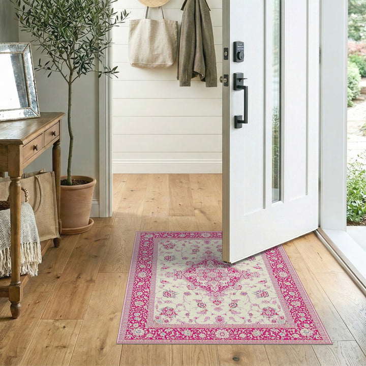Pink Floral Medallion Vintage Area Rug