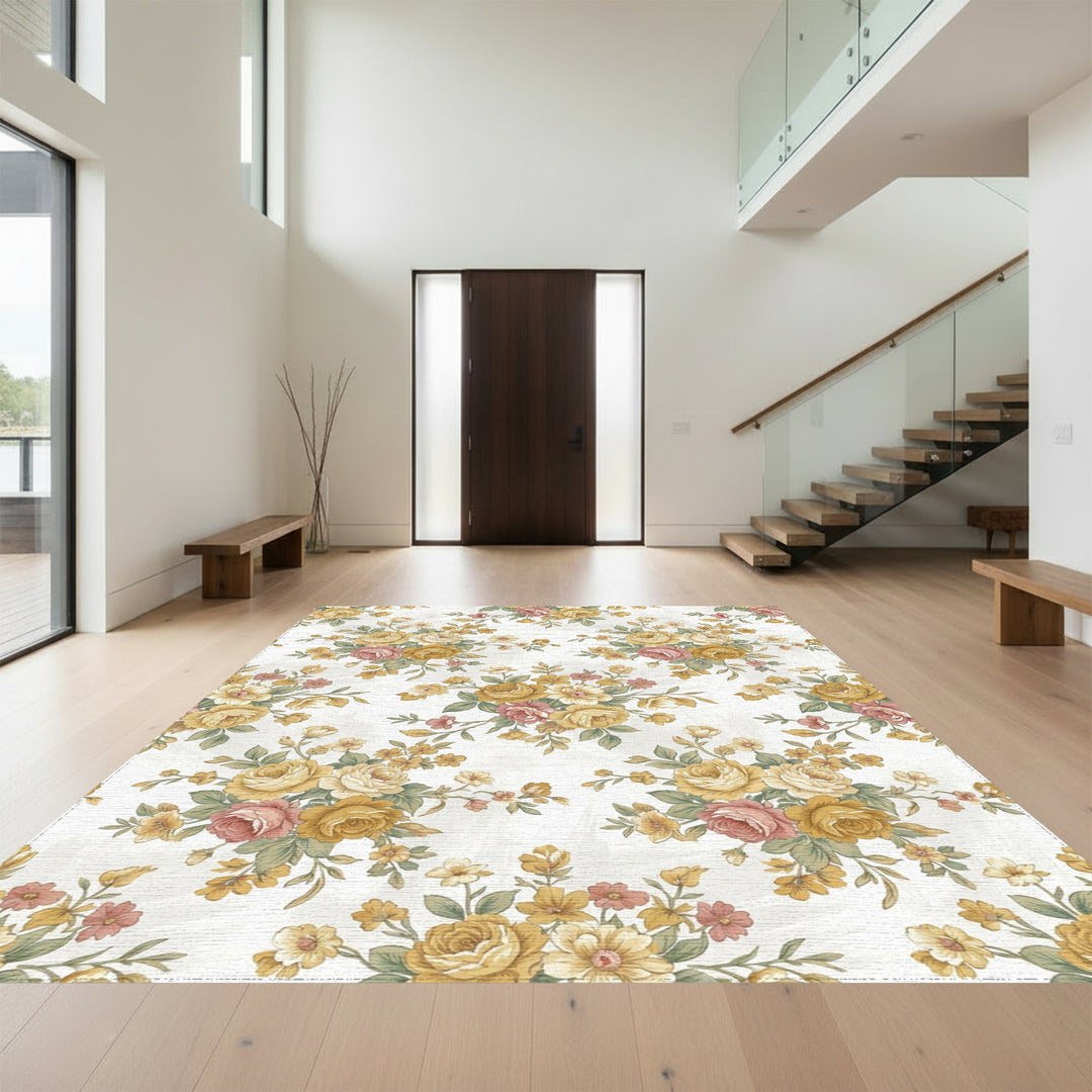 Vintage Meadow Floral Arrangement Rug