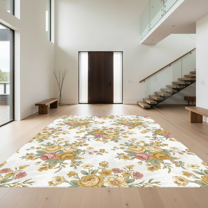 Vintage Meadow Floral Arrangement Rug
