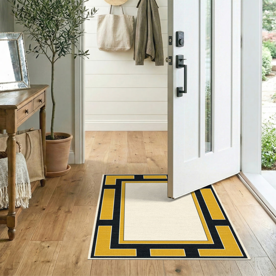 Gold Geometric Border Area Rug