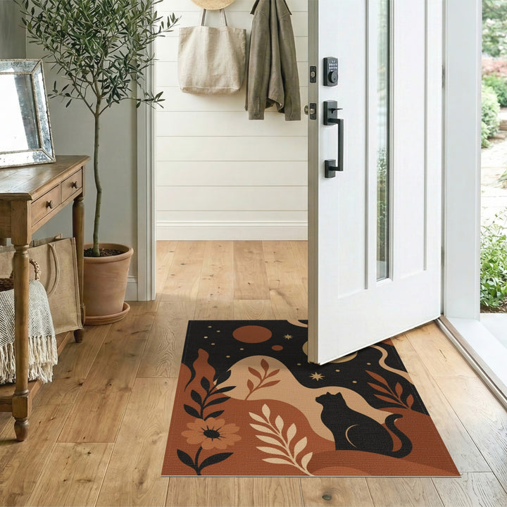 Brown and Tan Celestial Cat Boho Area Rug