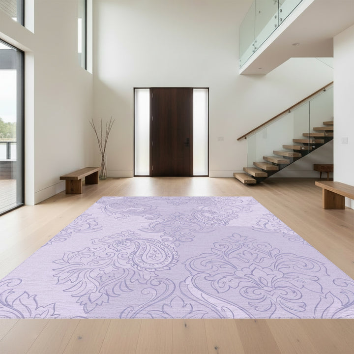 Lilac Paisley Damask Scroll Rug