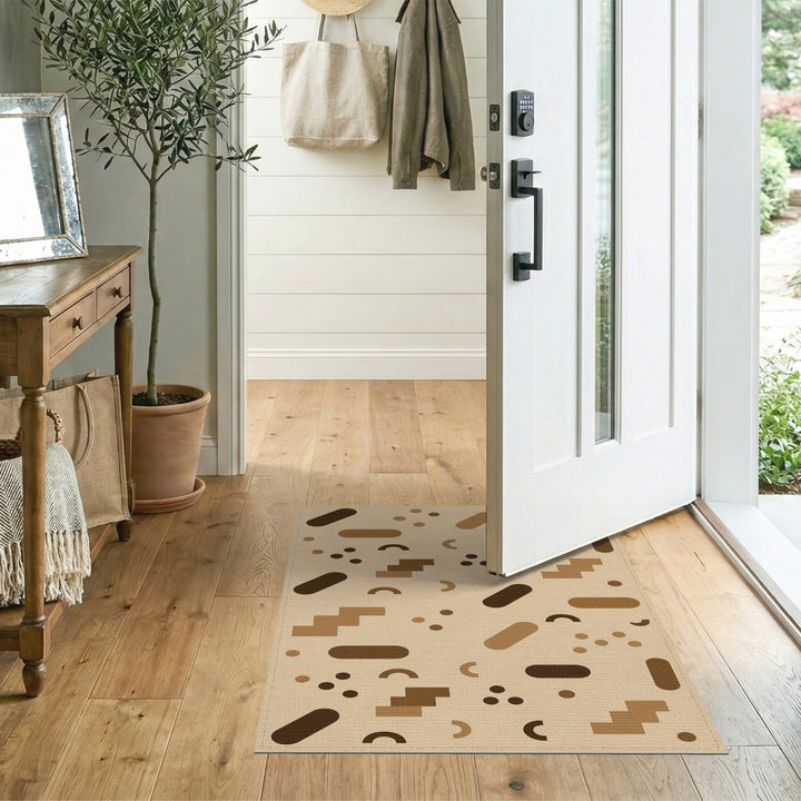 Geometric Modern Geometric Brown Tan Washable Area Rug