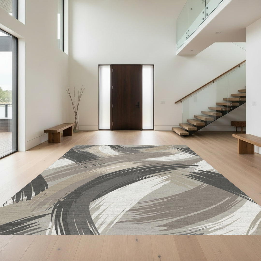 Neutral Earth Tones Abstract Swirl Rug