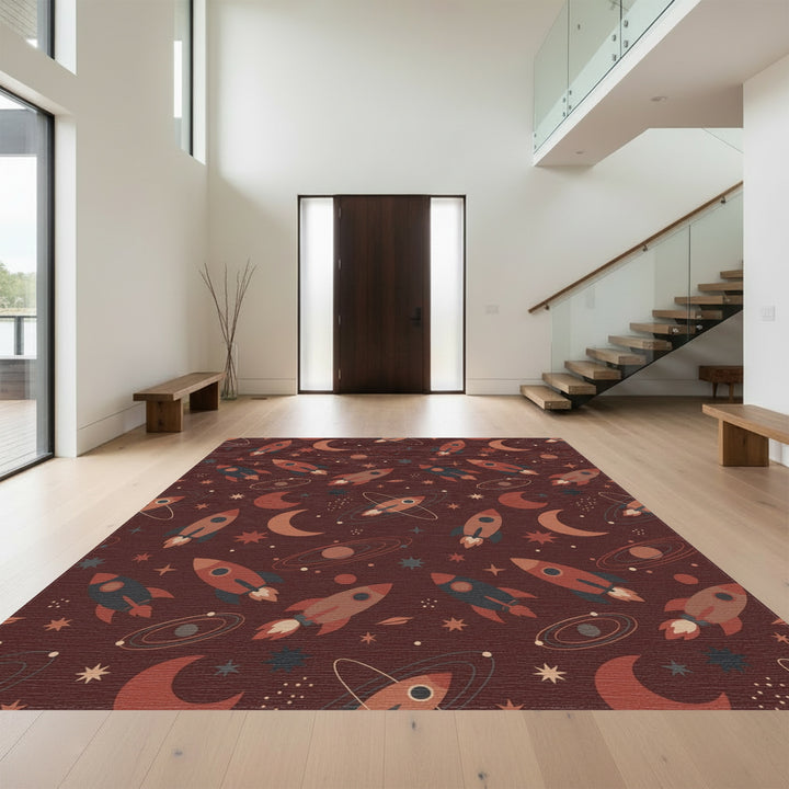 Retro Space Rockets and Moons Rug